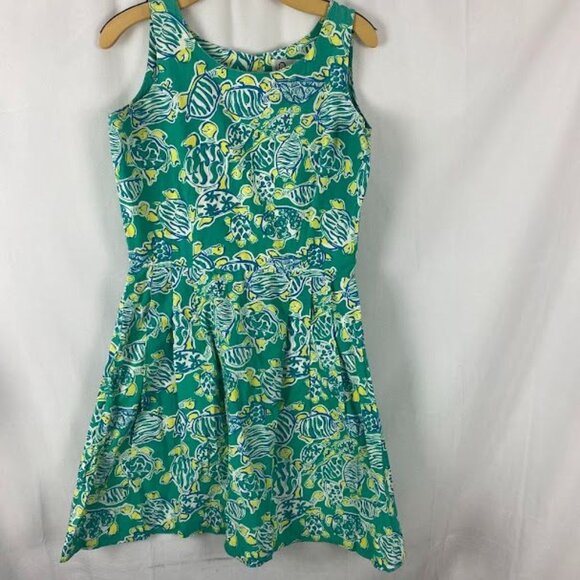 Lilly Pulitzer Vintage Green Turtle Print Dress Women's Size 8 - Picture 2 of 16